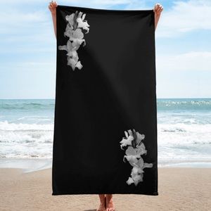 Ventcri Iris Black Floral Terry Cloth Beach Towel